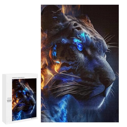 1000 teiliges Puzzle für Erwachsene biolumineszierende Feuertiger runde Holzpuzzles Lernspiel für Erwachsene Herausforderungsspielzeug (75 x 50 cm) von linghhiming