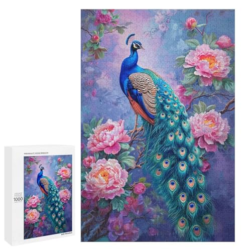 1000 teiliges Puzzle für Erwachsene bunter Pfau runde Holzpuzzles Lernspiel für Erwachsene Herausforderungsspielzeug (75 x 50 cm) von linghhiming