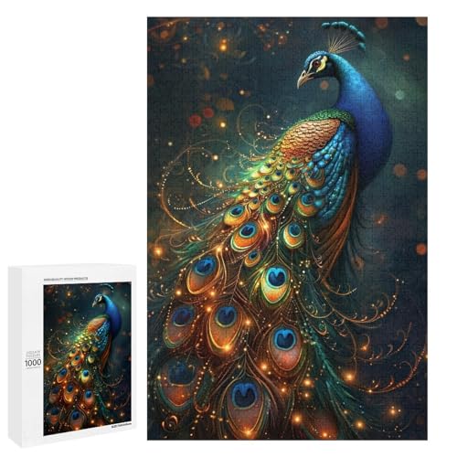 1000 teiliges Puzzle für Erwachsene bunter Pfau rundes Holzpuzzle für Erwachsene und Kinder Stressabbau Tool (75 x 50 cm) von linghhiming