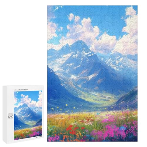 1000 teiliges Puzzle für Erwachsene bunter Schneeberg rundes Holzpuzzle für Erwachsene und Kinder Stressabbau Tool (75 x 50 cm) von linghhiming