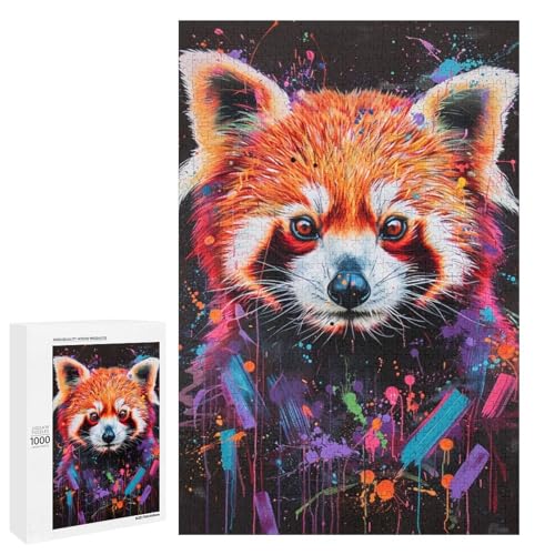 1000 teiliges Puzzle für Erwachsene bunter roter Panda runde Holzpuzzles Lernspiel für Erwachsene Herausforderungsspielzeug (75 x 50 cm) von linghhiming