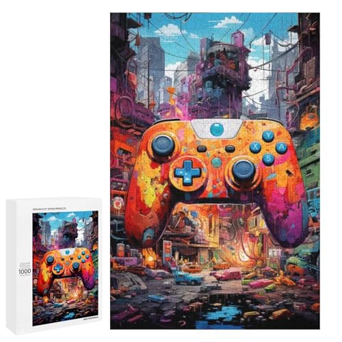 1000 teiliges Puzzle für Erwachsene buntes Gamepad rundes Holzpuzzle für Erwachsene und Kinder Stressabbau Tool (75 x 50 cm) von linghhiming