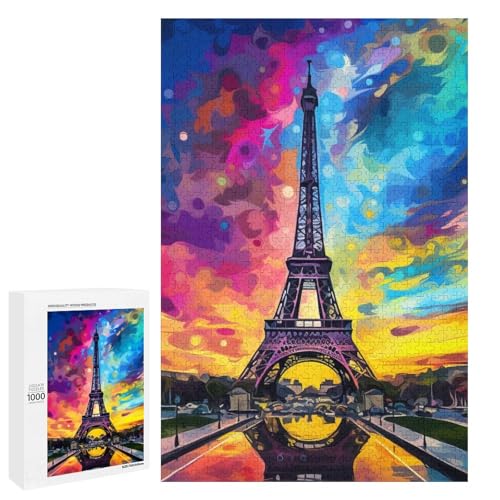 1000 teiliges Puzzle für Erwachsene farbenfroher Eiffelturm rundes Holzpuzzle für Erwachsene und Kinder Stressabbau Tool (75 x 50 cm) von linghhiming