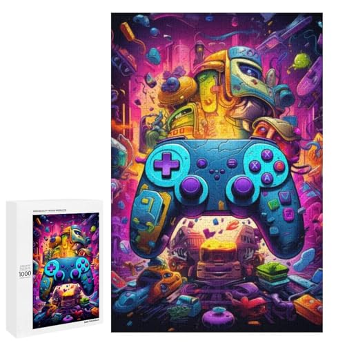 1000 teiliges Puzzle für Erwachsene farbenfroher Gamecontroller rundes Holzpuzzle für Erwachsene und Kinder Stressabbau Tool (75 x 50 cm) von linghhiming