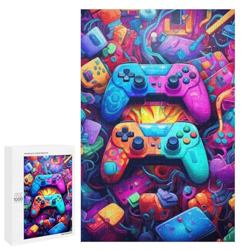 1000 teiliges Puzzle mit Cartoon Gamepad Puzzle für Erwachsene und Kinder runde Holzpuzzles pädagogisches Spielzeug zum Stressabbau (75 x 50 cm) von linghhiming