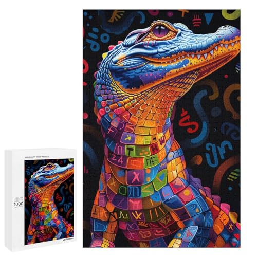 1000 teiliges Puzzle mit Krokodil Tiermotiv Puzzle für Erwachsene und Kinder runde Holzpuzzles pädagogisches Spielzeug zum Stressabbau (75 x 50 cm) von linghhiming