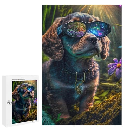 1000 teiliges Puzzle mit Kunst Hundemotiv Puzzle für Erwachsene und Kinder runde Holzpuzzles pädagogisches Spielzeug zum Stressabbau (75 x 50 cm) von linghhiming