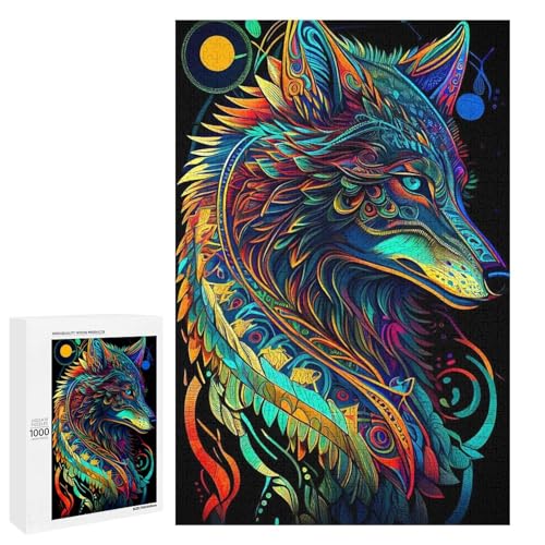 1000 teiliges Puzzle mit Tiermotiv Wolf Puzzle für Erwachsene und Kinder runde Holzpuzzles pädagogisches Spielzeug zum Stressabbau (75 x 50 cm) von linghhiming