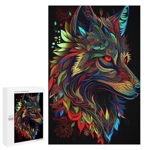 1000 teiliges Puzzle mit Tiermotiv Wolf Puzzle für Erwachsene und Kinder runde Holzpuzzles pädagogisches Spielzeug zum Stressabbau (75 x 50 cm) von linghhiming