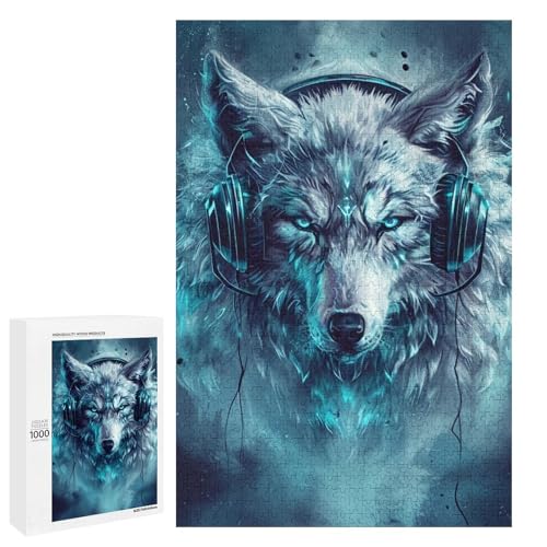 1000 teiliges Puzzle mit Tiermotiv Wolf Puzzle für Erwachsene und Kinder runde Holzpuzzles pädagogisches Spielzeug zum Stressabbau (75 x 50 cm) von linghhiming