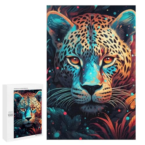 1000 teiliges Puzzle mit afrikanischem Leopardenmotiv Puzzle für Erwachsene und Kinder runde Holzpuzzles pädagogisches Spielzeug zum Stressabbau (75 x 50 cm) von linghhiming