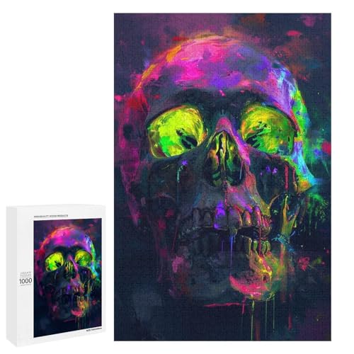 1000 teiliges Puzzle mit farbigem Totenkopf Puzzle für Erwachsene und Kinder runde Holzpuzzles pädagogisches Spielzeug zum Stressabbau (75 x 50 cm) von linghhiming