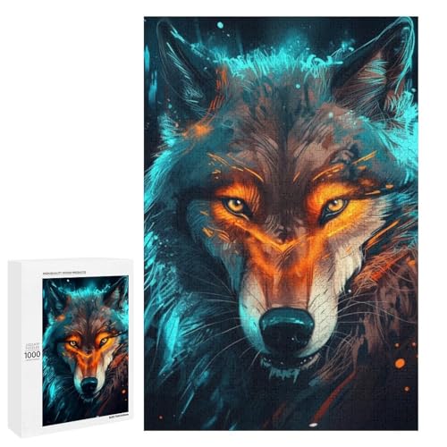 1000 teiliges Puzzle schöner Wolf für Erwachsene und Kinder runde Holzpuzzles pädagogisches Spielzeug zum Stressabbau (75 x 50 cm) von linghhiming