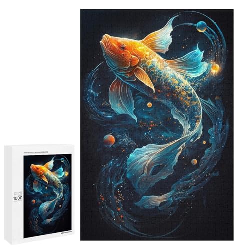 1000 teiliges Tier Goldfisch Puzzle für Kinder runde Holzpuzzles Heimkunst Dekoration (75 x 50 cm) von linghhiming