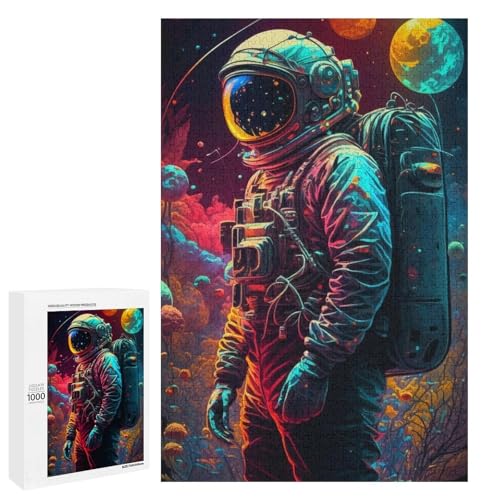 1000 teiliges farbiges Astronauten Puzzle für Kinder runde Holzpuzzles Heimkunst Dekoration (75 x 50 cm) von linghhiming