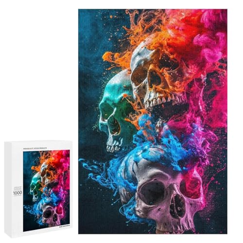 1000 teiliges farbiges Totenkopf Puzzle für Kinder runde Holzpuzzles Heimkunst Dekoration (75 x 50 cm) von linghhiming