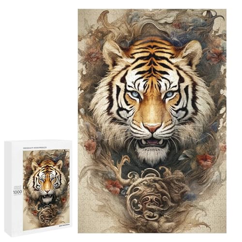 Jigsaw Animal Tiger Puzzles für Erwachsene 1000 Teile für Erwachsene und Kinder rundes Holzpuzzle (75 x 50 cm) von linghhiming