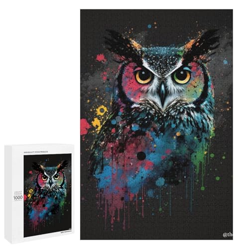 Jigsaw Art Owl 1000 teiliges Puzzle aus Holz rund für Erwachsene und Kinder ab 12 Jahren Lernspielzeug (75 x 50 cm) von linghhiming