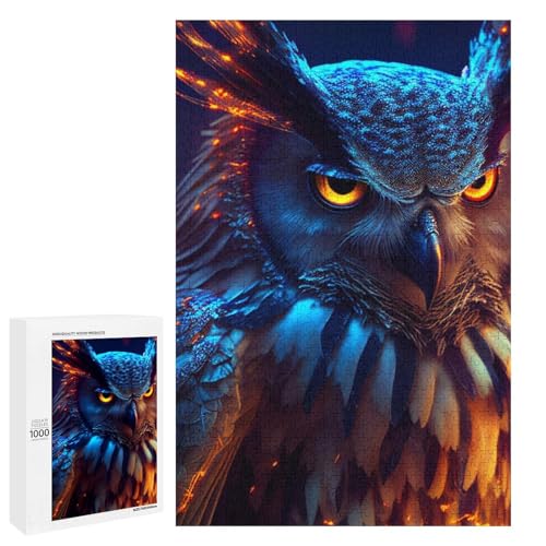 Jigsaw Art Owl 1000 teiliges Puzzle aus Holz rund für Erwachsene und Kinder ab 12 Jahren Lernspielzeug (75 x 50 cm) von linghhiming