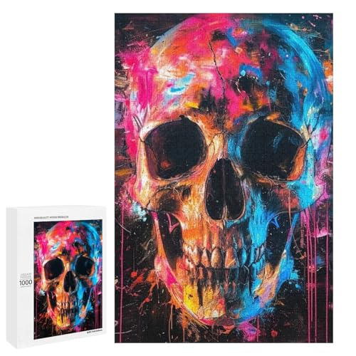 Jigsaw Color Skull Puzzles für Erwachsene 1000 Teile rundes Holzpuzzle (75 x 50 cm) von linghhiming