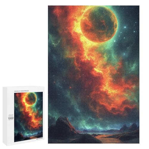 Jigsaw Puzzle 1000 Teile für Erwachsene und Kinder farbenfrohes Universum Planeten Puzzle für Erwachsene rundes Holzpuzzle (75 x 50 cm) von linghhiming