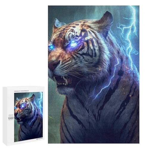 Lightning Tiger Puzzle für Erwachsene 1000 Teile Holz rund Familienspiele (75 x 50 cm) von linghhiming