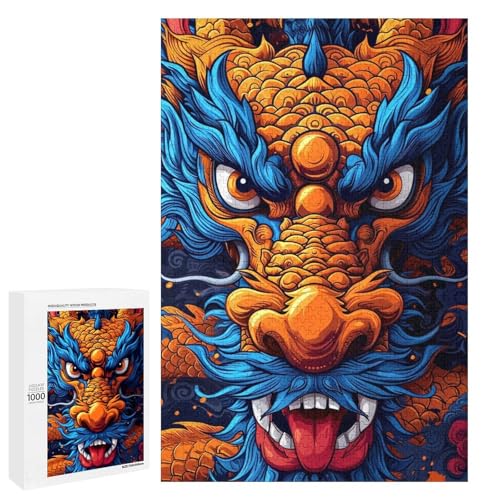 Puzzle „Asiatischer chinesischer Drache“ 1000 Teile Holz rund für Erwachsene und Kinder ab 12 Jahren lustiges Familienpuzzle (75 x 50 cm) von linghhiming