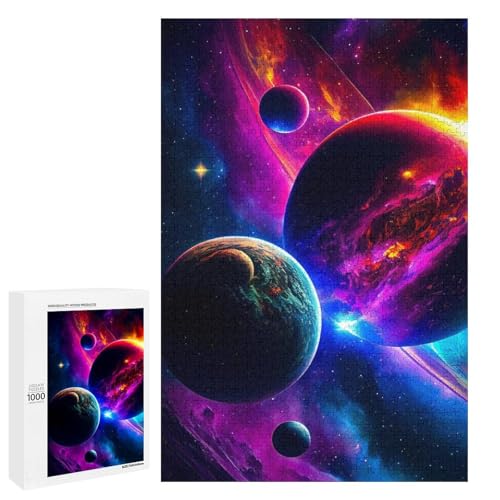 Puzzle „Cosmic Planetarium Dreams“ 1000 teiliges Holzpuzzle rund für Erwachsene und Kinder ab 12 Jahren lustiges Familienpuzzle (75 x 50 cm) von linghhiming