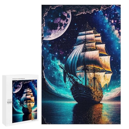 Puzzle für Erwachsene „Cosmic Success Ship“ rundes Holzpuzzle mit 1000 Teilen für Erwachsene und Kinder ab 12 Jahren (75 x 50 cm) von linghhiming