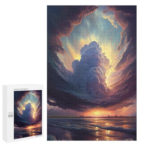 Puzzle für Erwachsene „Schöne Wolken“ rundes Holzpuzzle mit 1000 Teilen für Erwachsene und Kinder ab 12 Jahren (75 x 50 cm) von linghhiming