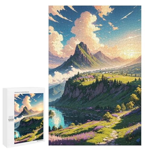 Puzzle für Erwachsene 1000 Teile Alpentäler Familien Holzpuzzle runde Puzzles Lernspiel Herausforderungsspielzeug (75 x 50 cm) von linghhiming