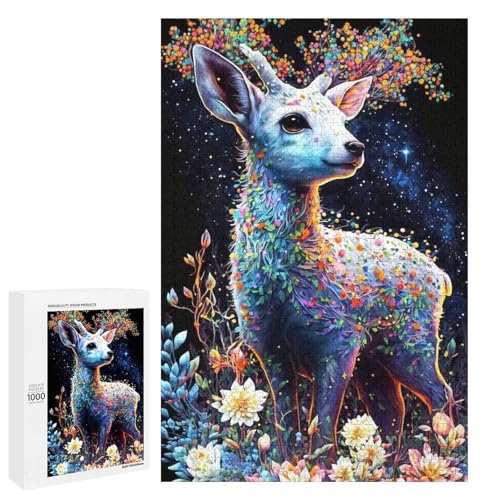 Puzzle für Erwachsene 1000 Teile Art Deer runde Holzpuzzles (75 x 50 cm) von linghhiming