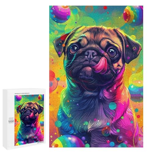 Puzzle für Erwachsene 1000 Teile Art Dog runde Holzpuzzles (75 x 50 cm) von linghhiming