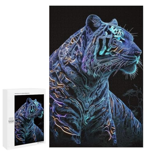 Puzzle für Erwachsene 1000 Teile Art Tiger Family runde Holzpuzzles Lernspiel Herausforderungsspielzeug (75 x 50 cm) von linghhiming