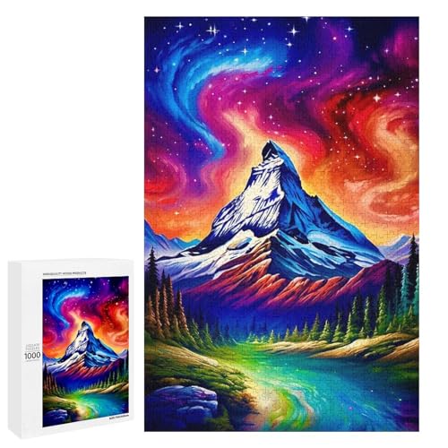 Puzzle für Erwachsene 1000 Teile Aurora Borealis verschneite Berge Holzpuzzle rund Lernspiel Herausforderungsspielzeug (75 x 50 cm) von linghhiming