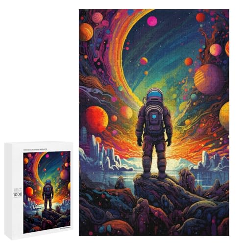 Puzzle für Erwachsene 1000 Teile Außerirdischer Astronaut im Weltraum Holz Rundpuzzle für Kinder Lernspiel (75 x 50 cm) von linghhiming