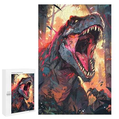 Puzzle für Erwachsene 1000 Teile Bunte Dinosaurierfamilie runde Holzpuzzles Lernspiel Herausforderungsspielzeug (75 x 50 cm) von linghhiming