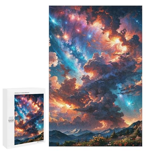 Puzzle für Erwachsene 1000 Teile Bunte Wolken und Stürme runde Holzpuzzles (75 x 50 cm) von linghhiming