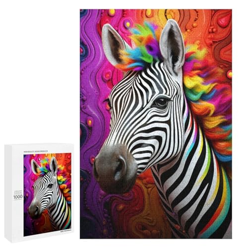 Puzzle für Erwachsene 1000 Teile Bunte Zebras Holz rundes Puzzle für Kinder Lernspiel (75 x 50 cm) von linghhiming