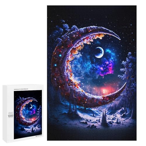 Puzzle für Erwachsene 1000 Teile Cosmic Dream Moon Holz Rundpuzzle für Kinder Lernspiel (75 x 50 cm) von linghhiming