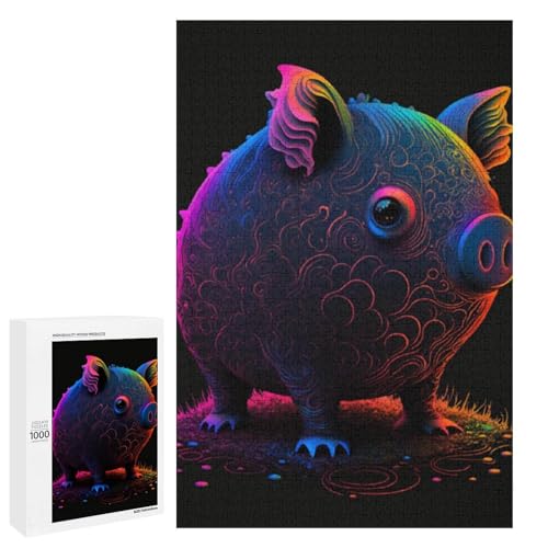 Puzzle für Erwachsene 1000 Teile Cosmic Pig runde Holzpuzzles (75 x 50 cm) von linghhiming