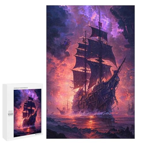 Puzzle für Erwachsene 1000 Teile Das verlorene Piratenschiff rundes Holzpuzzle für Kinder Lernspiel (75 x 50 cm) von linghhiming