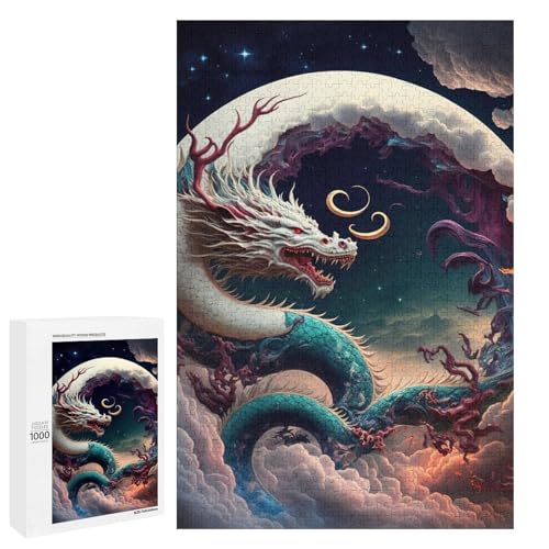 Puzzle für Erwachsene 1000 Teile Drachen Holzpuzzle rund für Kinder Lernspiel (75 x 50 cm) von linghhiming