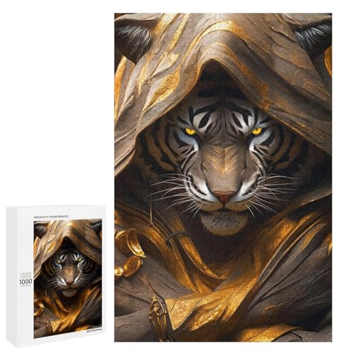 Puzzle für Erwachsene 1000 Teile Hooded Moon Tigers runde Holzpuzzles (75 x 50 cm) von linghhiming