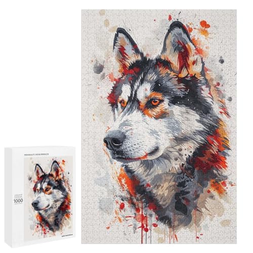 Puzzle für Erwachsene 1000 Teile Kunst Hund rundes Holzpuzzle für Kinder Lernspiel (75 x 50 cm) von linghhiming