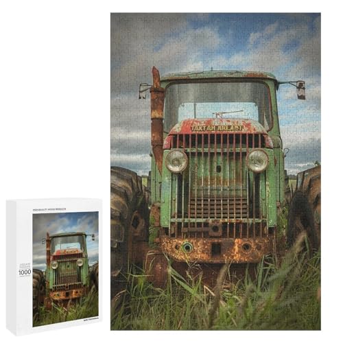 Puzzle für Erwachsene 1000 Teile Landwirtschaftlicher Traktor Holz rundes Puzzle für Kinder Lernspiel (75 x 50 cm) von linghhiming