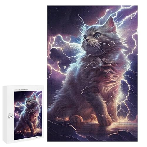 Puzzle für Erwachsene 1000 Teile Lightning Cosmic Cat Family runde Holzpuzzles Lernspiel Herausforderungsspielzeug (75 x 50 cm) von linghhiming