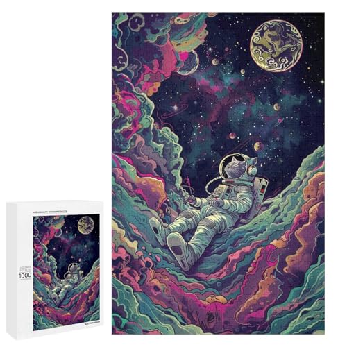 Puzzle für Erwachsene 1000 Teile Musik Astronautenfamilie runde Holzpuzzles Lernspiel Herausforderungsspielzeug (75 x 50 cm) von linghhiming