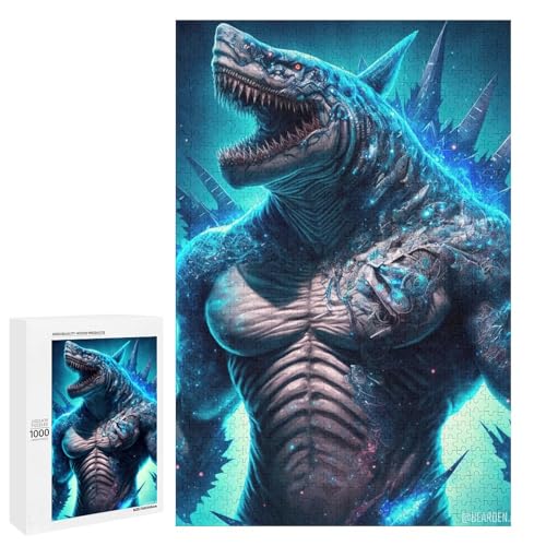 Puzzle für Erwachsene 1000 Teile Mutant Shark runde Holzpuzzles (75 x 50 cm) von linghhiming