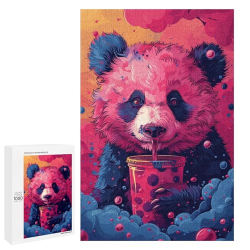 Puzzle für Erwachsene 1000 Teile Tierpanda Familie runde Holzpuzzles Lernspiel Herausforderungsspielzeug (75 x 50 cm) von linghhiming